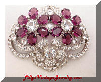 Large Contemporary Purple Clear Floral Rhinestones Brooch