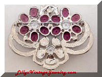Large Contemporary Purple Clear Floral Rhinestones Brooch
