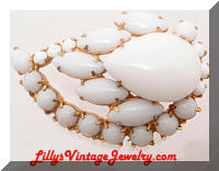 Vintage Milk Glass White Rhinestones Comma Brooch