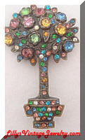 Vintage Multi Colored Rhinestones Potted Tree Brooch