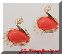 Vintage Golden Orange Cabs Swans Brooches