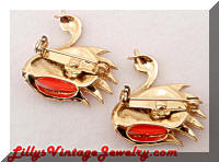 Vintage Golden Orange Cabs Swans Brooches