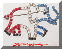 Patriotic GOP Rhinestones Elephant Vintage Brooch