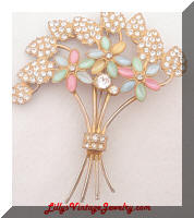 Vintage Pastel Rhinestones Flowers Bouquet Brooch