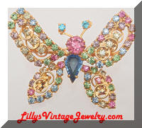 Fluttering Vintage Pastel Rhinestones Butterfly Trembler Brooch