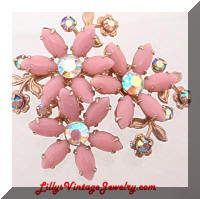 Pink Cabs AB Rhinestones Vintage Flowers Brooch