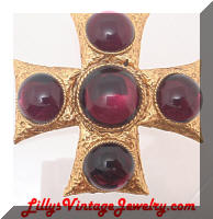 Vintage Purple Cabs Golden Maltese Cross Brooch Pendant Combo