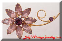 Vintage Lavender Purple Rhinestones Floral Brooch