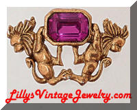 Fun Royal Purple Rhinestone Lions Brooch