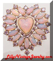 Vintage Lavender Rhinestones faux Opals Heart Brooch