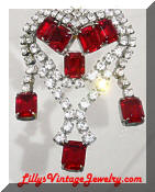 Red Rhinestones Fangle Vintage Brooch