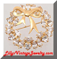 Vintage Marquise Rhinestones Wreath Bow Brooch