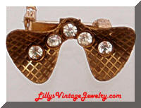 Vintage Golden Rhinestones Bow Pin