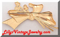 Vintage Art Moderne bow flowers enamel brooch