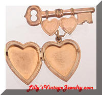 Vintage Golden Key Heart Locket MOP Sweetheart Brooch