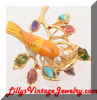 Vintage SWABODA Nesting Bird Brooch