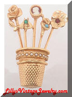 Vintage Golden Thimble Stick Pins Brooch