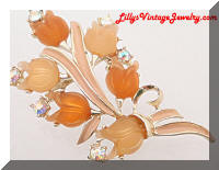 Vintage Lucite Tulip Flowers AB Rhinestones Brooch