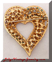 Vintage Turquoise Red Rhinestones Heart Brooch