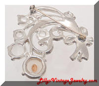 Vintage White Enamel Moonglow Floral Rhinestones Brooch