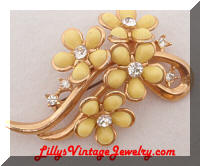 Vintage Yellow Flowers Rhinestones Brooch