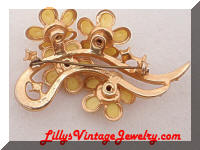 Vintage Yellow Flowers Rhinestones Brooch