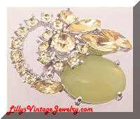 Vintage Lemon Yellow Rhinestones Cab Brooch