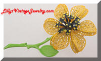 Vintage Yellow Green Enamel Flower Power Brooch