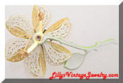 Vintage Yellow Green Enamel Flower Power Brooch