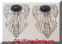 Art Deco Black Cabs Rhinestones Dress Clips