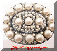 Vintage Gunmetal faux Pearls Dress Clip