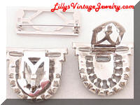 Art Deco Rhinestones Convertible Duette Dress Clips Brooch