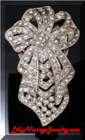 Vintage Art Deco Bow Rhinestones Dress Clip