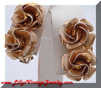 Vintage Gold tone Roses Clip-on Earrings