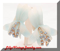 Vintage AUSTRIA Blue Plastic Floral Rhinestones Earrings