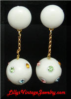 Austria white drop rhinestones ball earrings