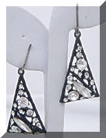 Vintage Deco Style Japanned Rhinestones Dangle Earrings