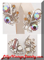 vintage Coro AB rhinestones leaf earrings