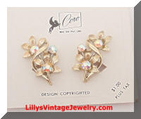 Vintage CORO Golden Flowers AB Rhinestones Earrings