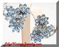 Vintage CORO Blue Rhinestones Floral Earrings