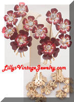 Vintage CORO Red Enamel AB Flowers Earrings