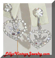 Fraternal Order of Eagles rhinestones heart earrings