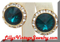 Stunning Green Rivoli Clear Rhinestones Earrings