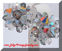 Vintage AB Grey Crystals Cluster Earrings