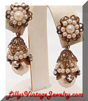 Vintage faux Pearls Rhinestones Haskell-ish Drop Earrings