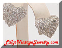 Hattie CARNEGIE Rhinestones Heart Vintage Earrings