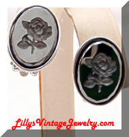Vintage Hematite Rose Intaglio Earrings