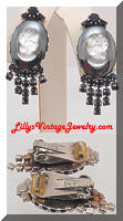 Vintage HOBE Cameo Black Rhinestones Earrings