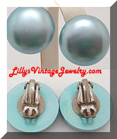 Vintage JAPAN Blue Pearlized Button Earrings