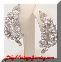 DeLizza and Elster Clear Rhinestones Wire Over Leaf Earrings